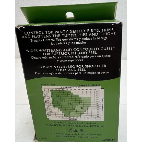 3 Pair No Nonsense Control Top Pantyhose Size A Off Black Sheer Toe  Made In USA - Picture 2 of 6